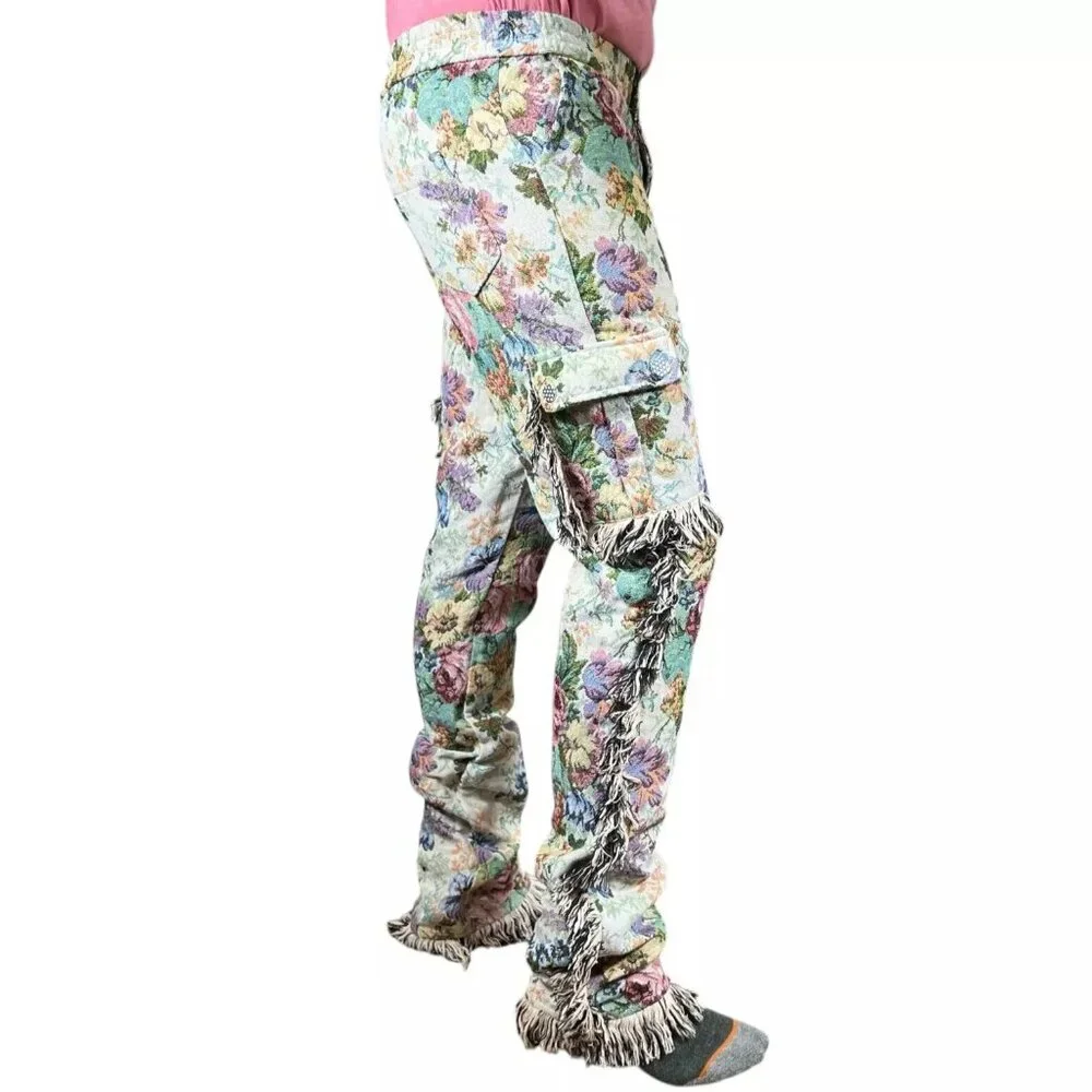 Vintage Guapi Floral Tapestry Mid Rise Frayed Edge Cargo Trouser Pants Size 30 - Picture 4 of 16